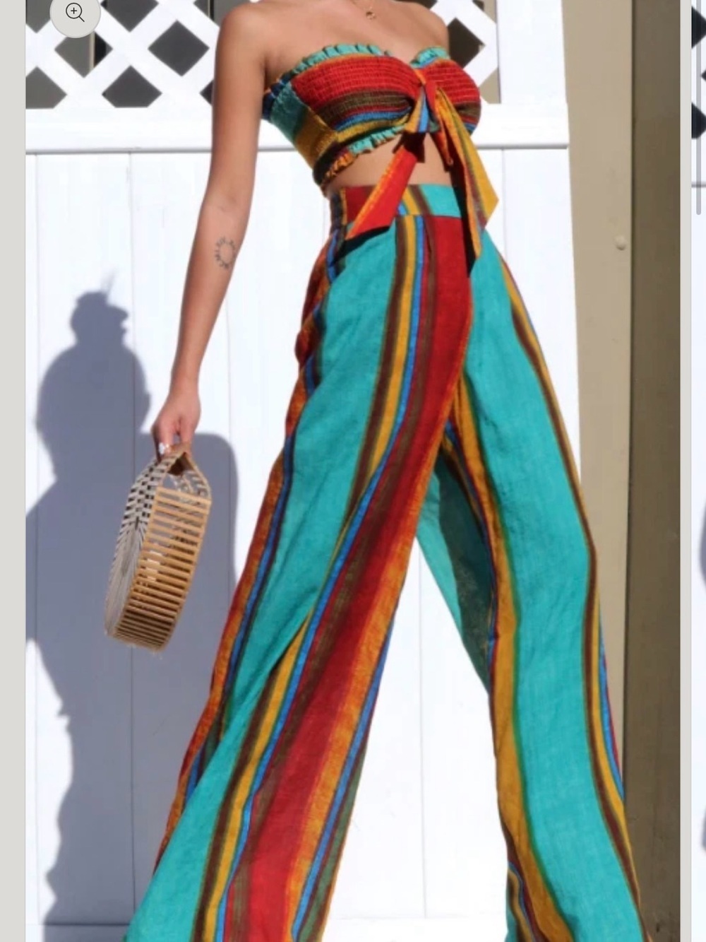 Cider Multicolor Striped Turquoise Wide-Leg Pants
